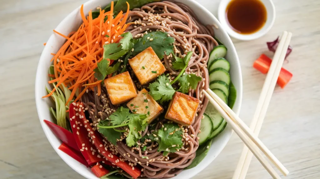 Citrus Ginger Tofu Salad with Buckwheat Soba Noodles