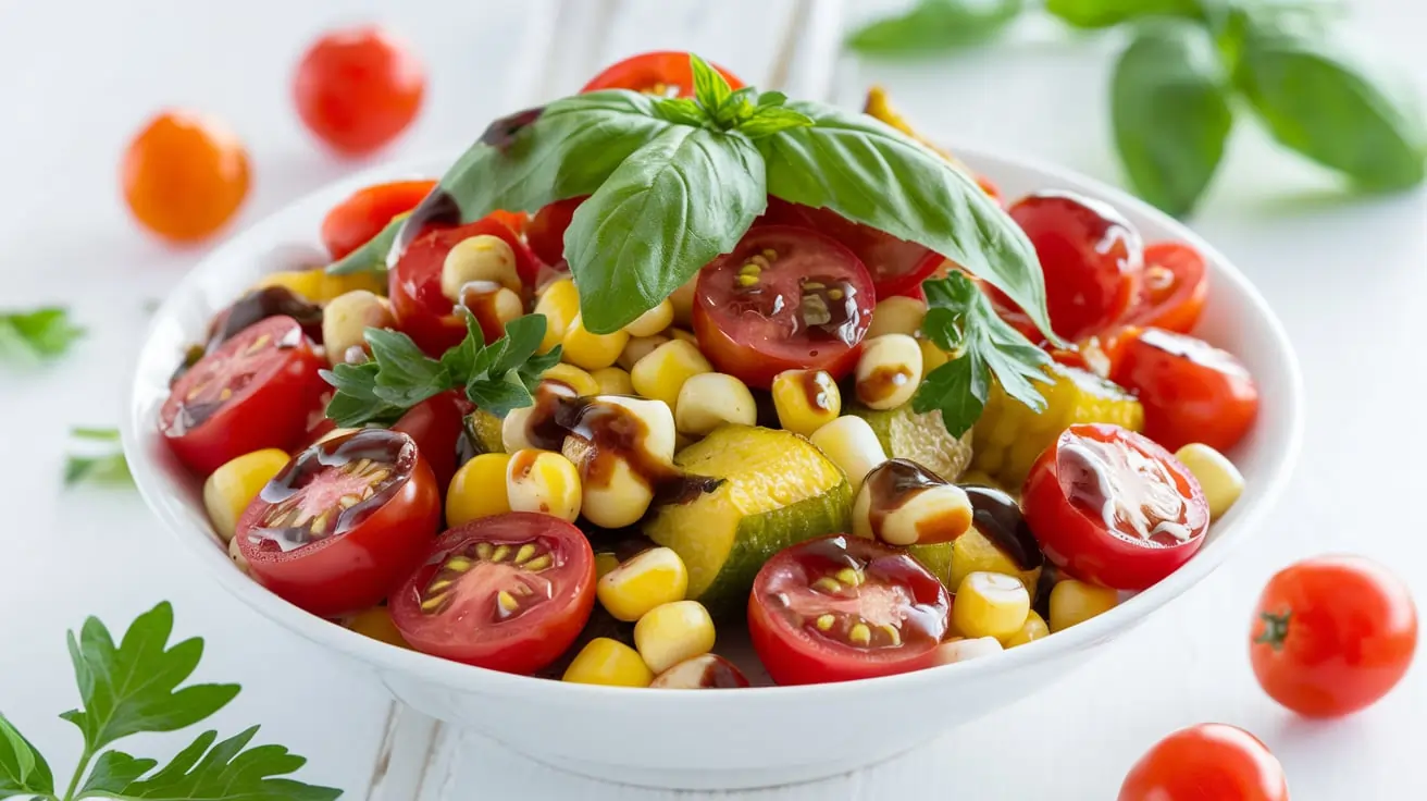 Fresh Tomato Salad with Corn, Summer Squash, and Roasted Vegetables