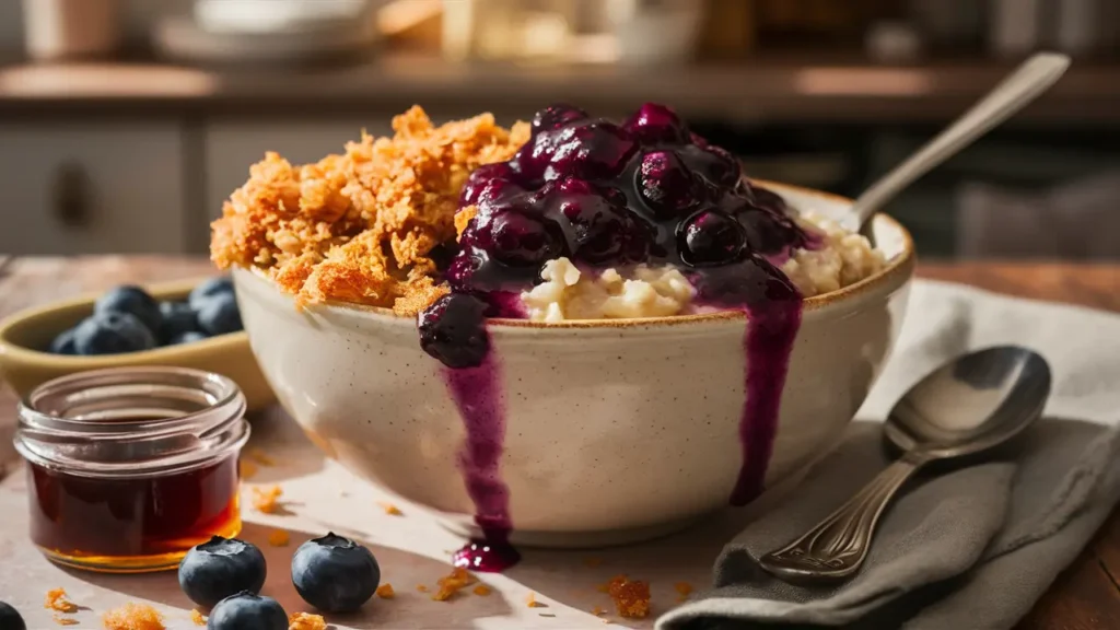 Instant Pot Steel Cut Oatmeal with Blueberry Cobbler Topping