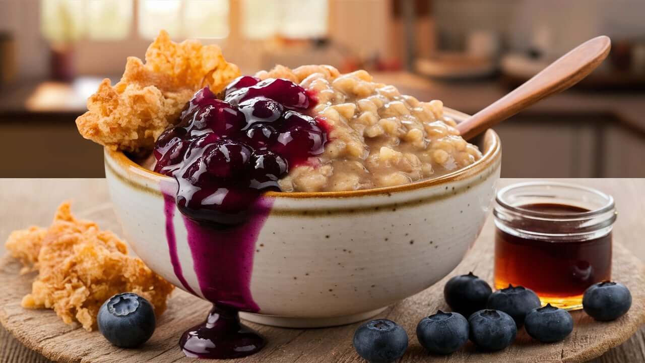 Instant Pot Steel Cut Oatmeal with Blueberry Cobbler Topping