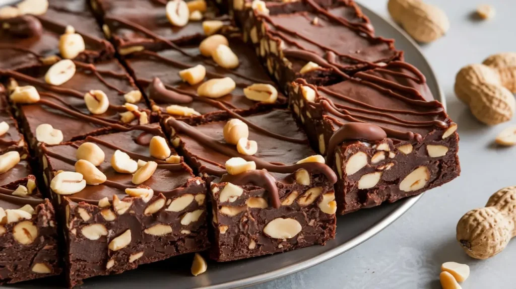 Delicious Peanut-Studded Milk Chocolate Brownies with a Drizzle of Milk Chocolate