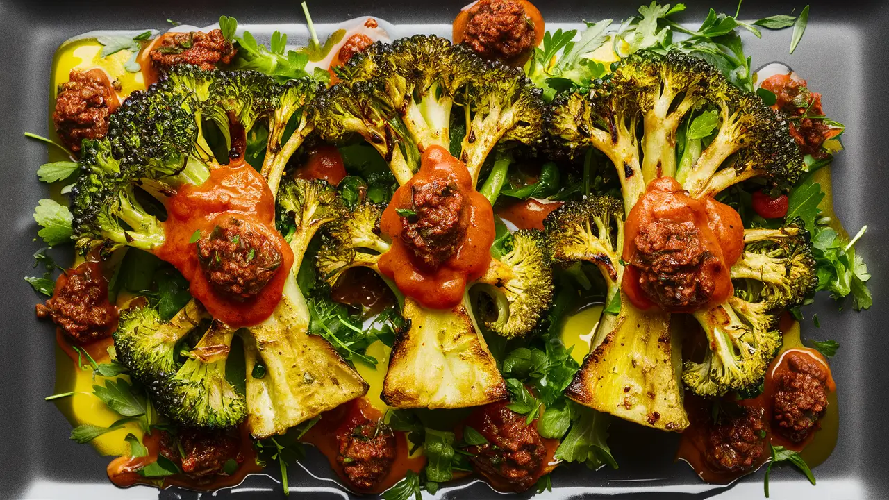 Roasted Broccoli Steaks with Tomato Butter and Tapenade