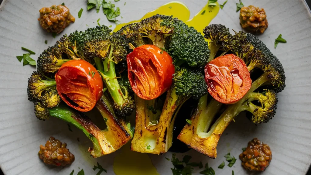 Roasted Broccoli Steaks with Tomato Butter and Tapenade