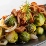 Roasted Brussels Sprouts and Onions with Mushroom Lardons